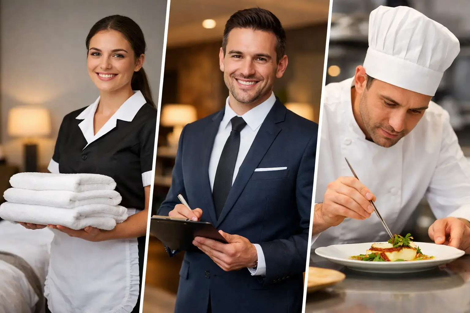 Hospitality staff working together during a busy service period
